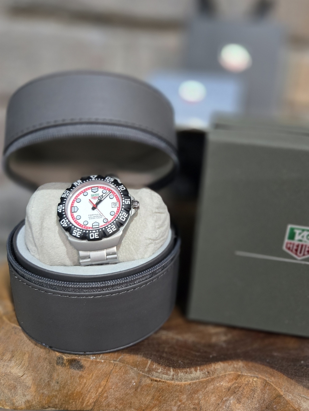 NEW w/ Case & Box Modern 38mm Solar-Powered Swiss Sport Watch –White/Black Steel
